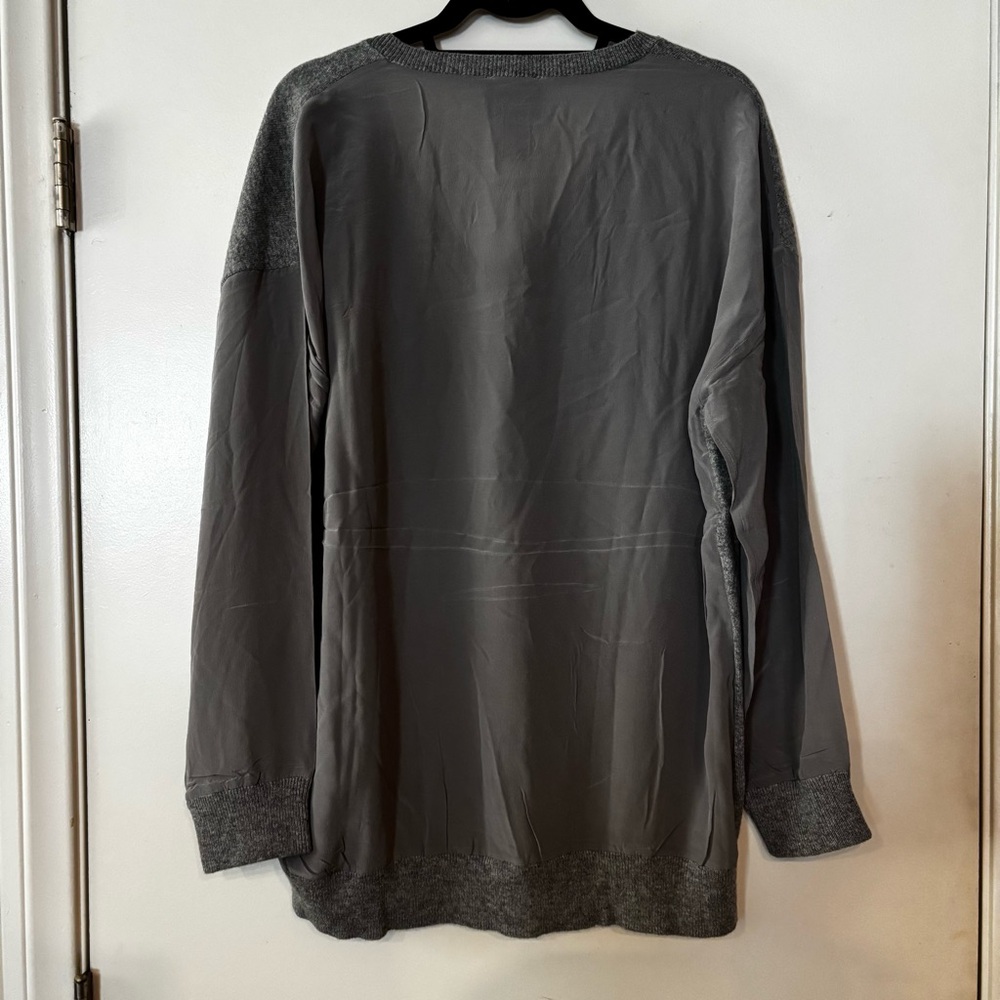Magaschoni Women’s Sz L Cashmere Silk Mixed Media V-neck Gray Sweater Top - Picture 4 of 7